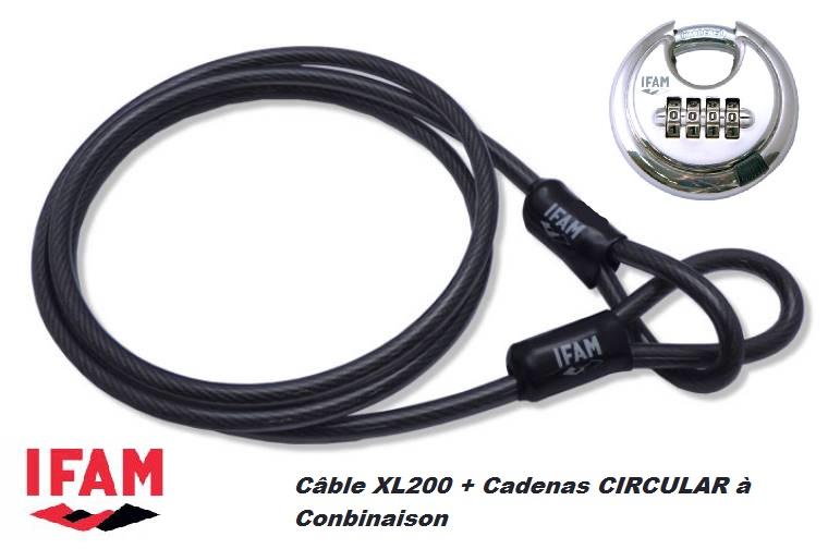 Antivol cable XL200 IFAM Longueur 2 metres plus cadenas CIRCULAR